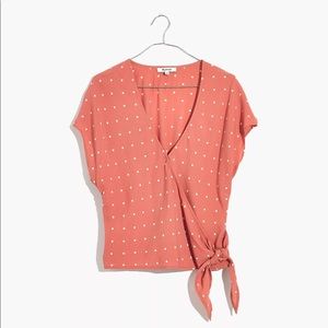 Madewell Sash-Tie Wrap Top in Polka Dot